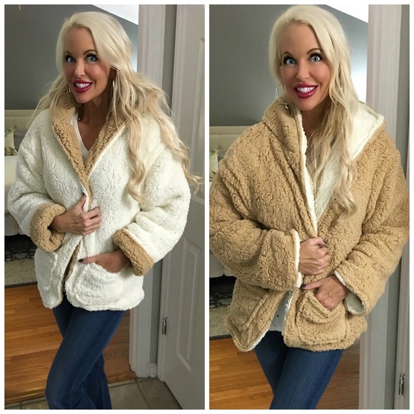 ❤️ SALE 1HR! Soft Reversible Sherpa Jacket Hoodie - Picture 2 of 7